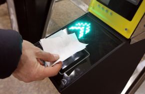An employee of the Kiev subway in a medical mask