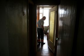 Room cleaning at the medical center in Novy Sanzhary