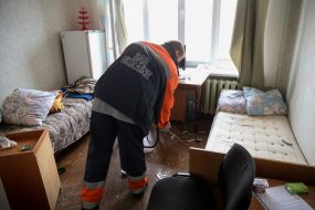 Room cleaning at the medical center in Novy Sanzhary