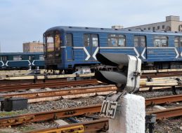 Trains on the territory of the Saltovskoe depot of the Kharkov Metro