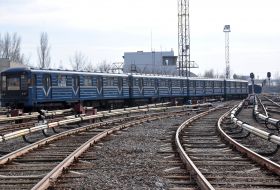 Trains on the territory of the Saltovskoe depot of the Kharkov Metro