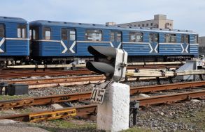 Trains on the territory of the Saltovskoe depot of the Kharkov Metro