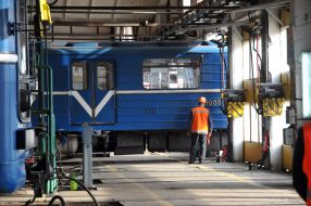 Trains on the territory of the Saltovskoe depot of the Kharkov Metro