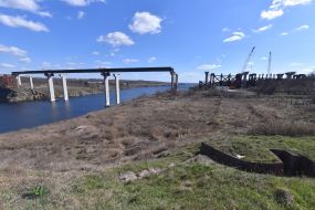 Preparatory work before construction of a bridge across the Dnieper river in Zaporizhia