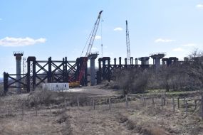 Preparatory work before construction of a bridge across the Dnieper river in Zaporizhia