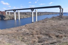 Preparatory work before construction of a bridge across the Dnieper river in Zaporizhia