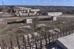Preparatory work before construction of a bridge across the Dnieper river in Zaporizhia