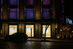 The inscription "Coronavirus" in the window of the Central department store of Kiev