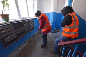 Работники проводят санитарную обработку жилых домов