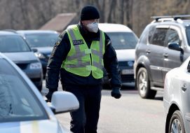 The checkpoint police at the entrance to Kiev