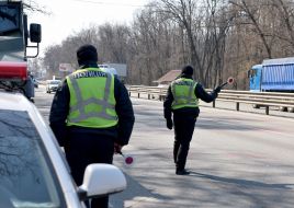 The checkpoint police at the entrance to Kiev