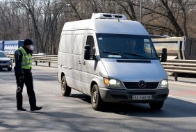 The checkpoint police at the entrance to Kiev
