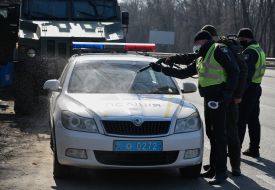 The checkpoint police at the entrance to Kiev