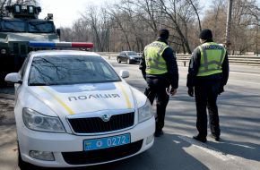 The checkpoint police at the entrance to Kiev