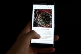 Image of COVID-19 coronavirus infection on mobile phone screen