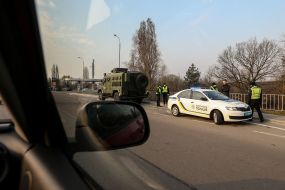 The checkpoint police at the entrance to Kiev
