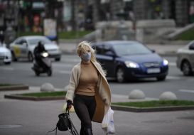Cyclist in a medical mask