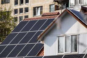Solar panels on the roof of a residential house