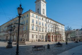 Unfrequented street during the quarantine in Lviv