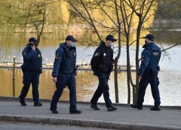 Police and municipal guard patrol the streets