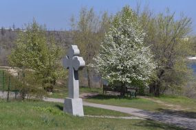 Stone cross on Khortytsia island