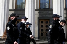 Law enforcement officers patrol the streets