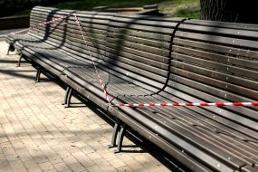 Fencing tape on benches