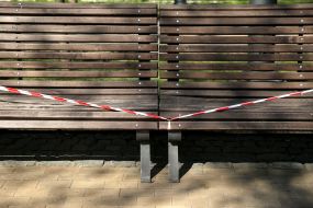 Fencing tape on benches