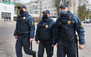 Law enforcement officers patrol the streets