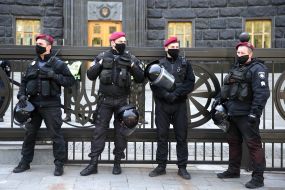Law enforcement officers near the Cabinet of Ministers