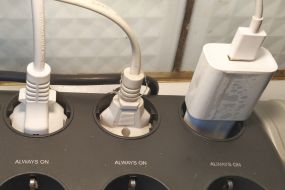 Plugs from electrical appliances are connected to the extension cord