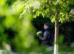 A man with a bouquet