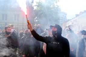 Participants of the action in support of Serhiy Sternenko near the SBU building