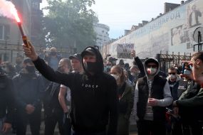Participants of the action in support of Serhiy Sternenko near the SBU building