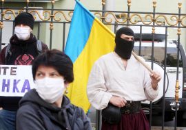 Participants of the action in support of Serhiy Sternenko near the SBU building