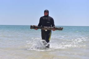 The diver surveys the waters of the Sea of ​​Azov