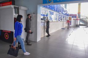 Passengers at the Central Bus Station in Zaporozhye