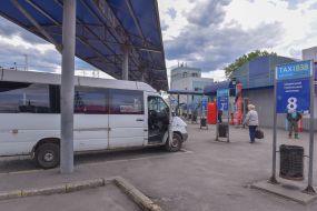 Boarding a passenger minibus