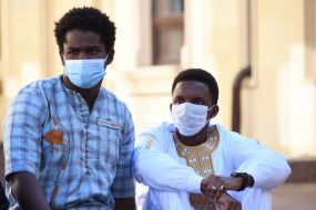 Muslims during a solemn prayer on the occasion of Ramadan Bairam