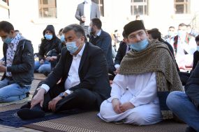 Muslims during a solemn prayer on the occasion of Ramadan Bairam