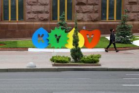Junipers in the pits on Boulevard part of street Khreshchatyk