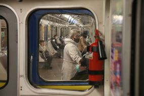 Passengers in a subway car