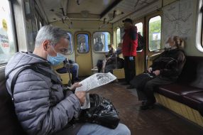 Passengers in a subway car