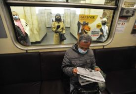 Passengers in a subway car