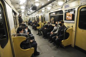 Passengers in a subway car