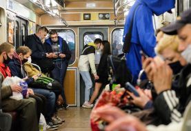 Passengers in a subway car