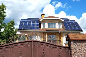 Solar panels on the roof of a residential private home