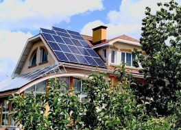 Solar panels on the roof of a residential private home