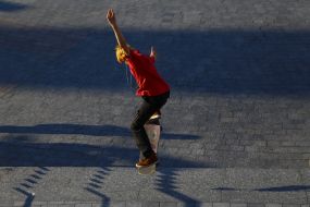 A teenager skates