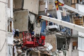 The consequences of the explosion in a residential building in Darnytskyi district of Kiev